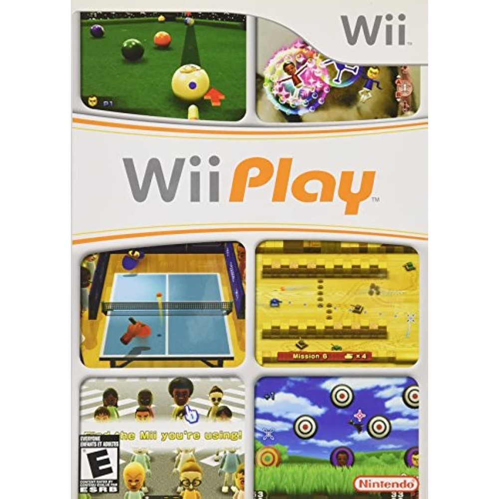 Nintendo Wii Play video game front cover artwork showing authentic party mini game selection.