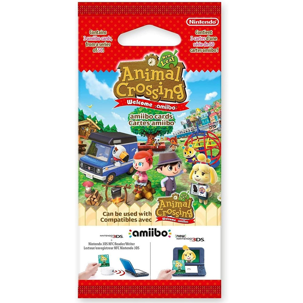 Nintendo Animal Crossing New Leaf Welcome Amiibo Cards Pack front view showcasing official collectible trading cards packaging