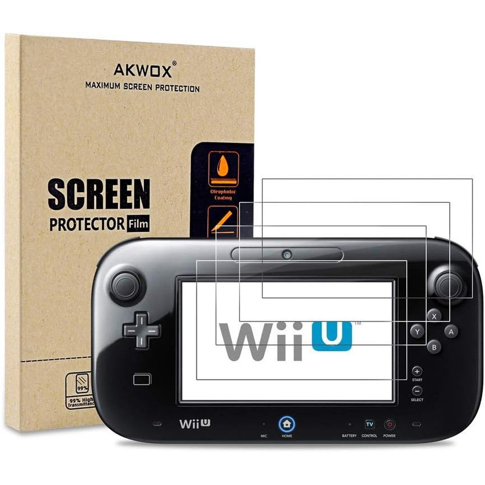 AKWOX screen protector for Nintendo Wii U Gamepad front view application packaging