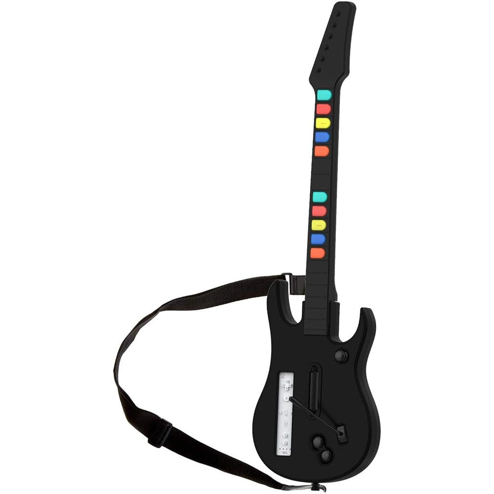 NBCP wireless Wii guitar hero controller front view showing five color fret layout