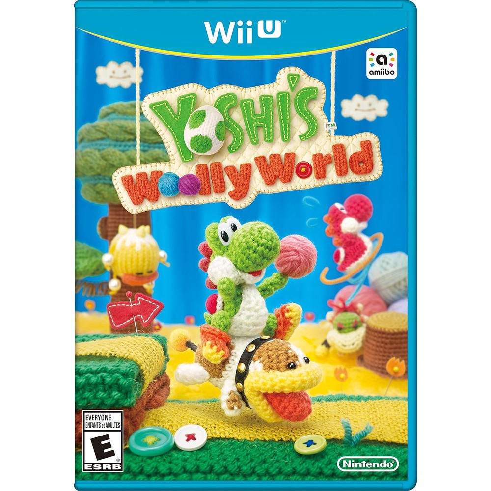 Nintendo Yoshi's Woolly World video game retail packaging front view showcasing yarn artwork.
