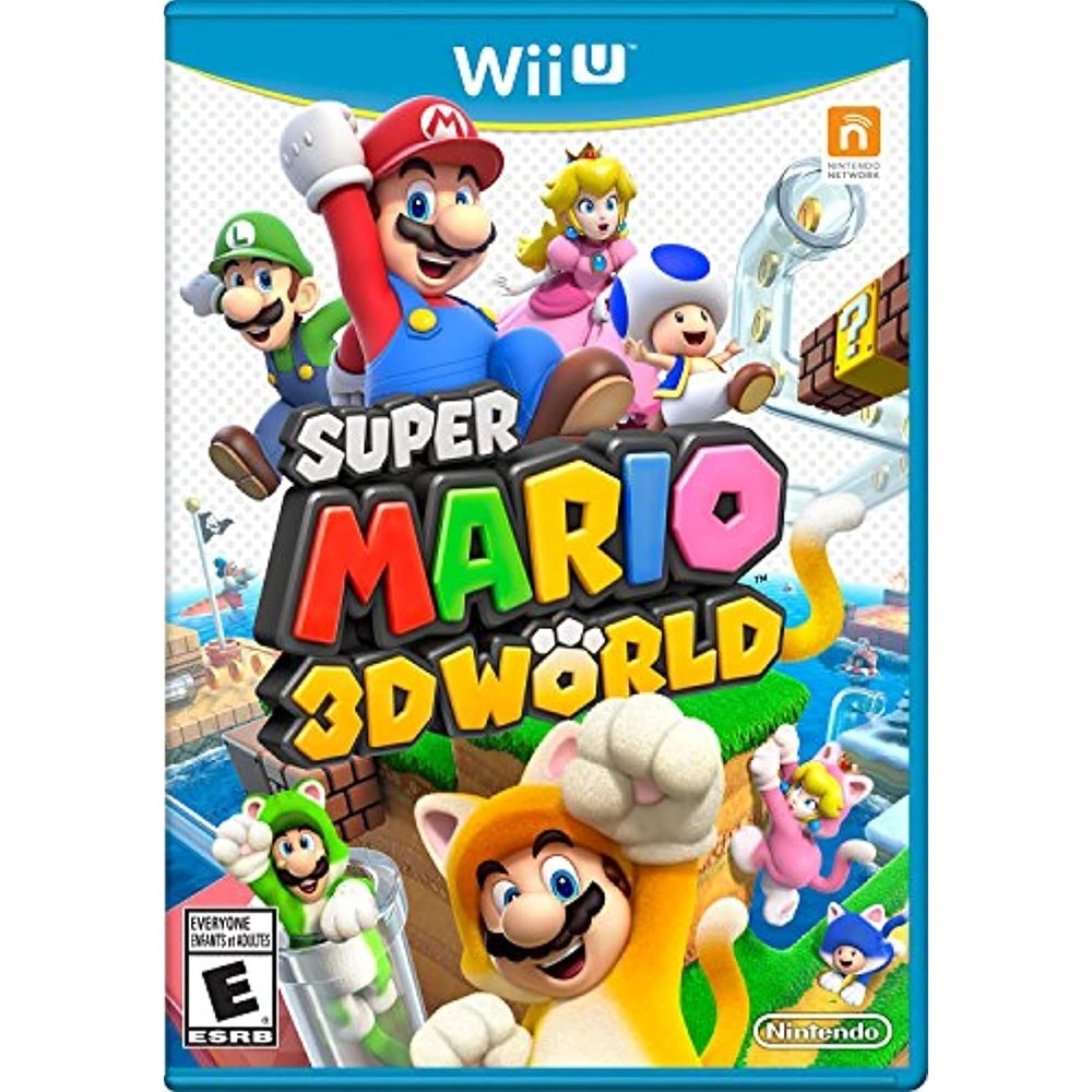 Nintendo Super Mario 3D World Wii U game disc box art front view showing characters in cat suits