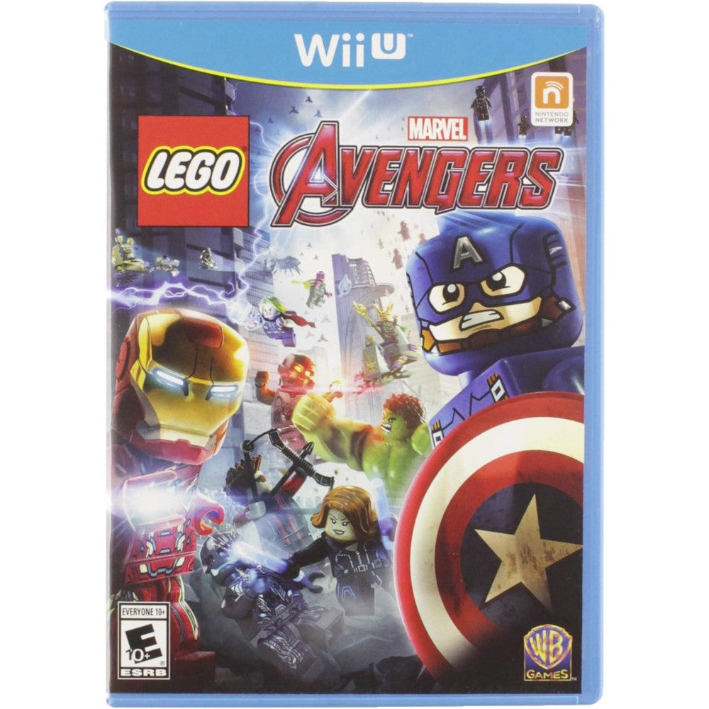 Warner Bros Lego Marvel Avengers Wii U front view of retail box art packaging.