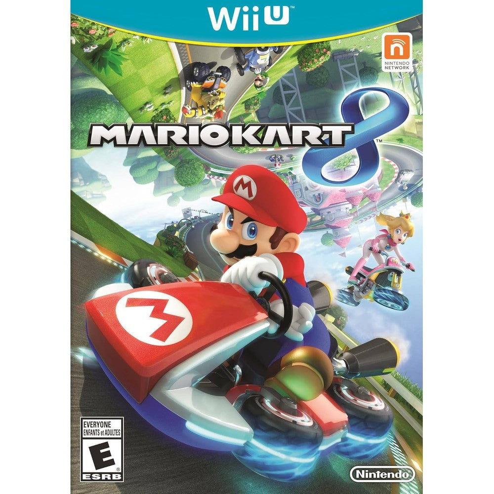 Nintendo Mario Kart 8 Wii U front view box art featuring Mario driving an anti-gravity kart