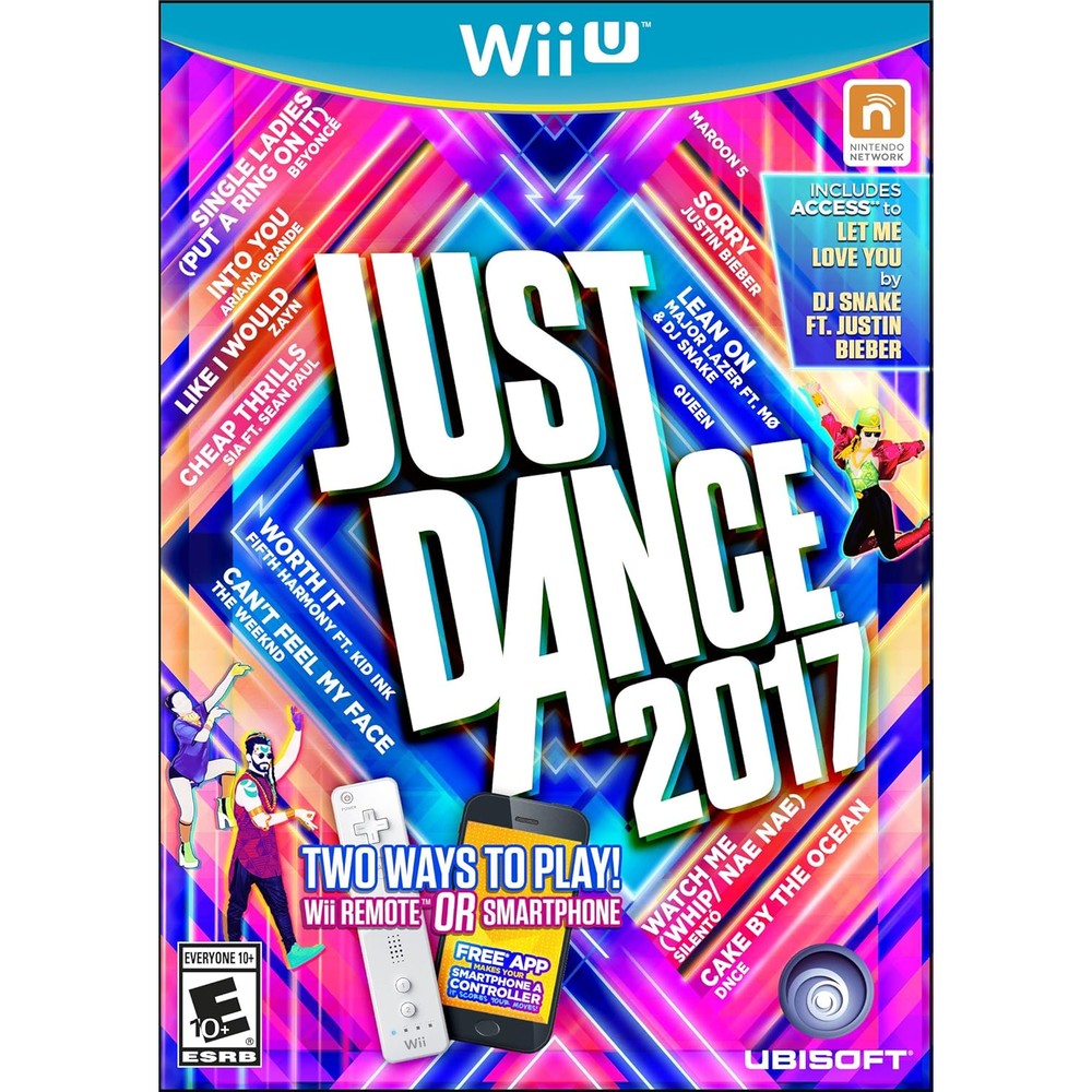 Nintendo Just Dance 2017 Wii U video game retail box front view showing authentic artwork.