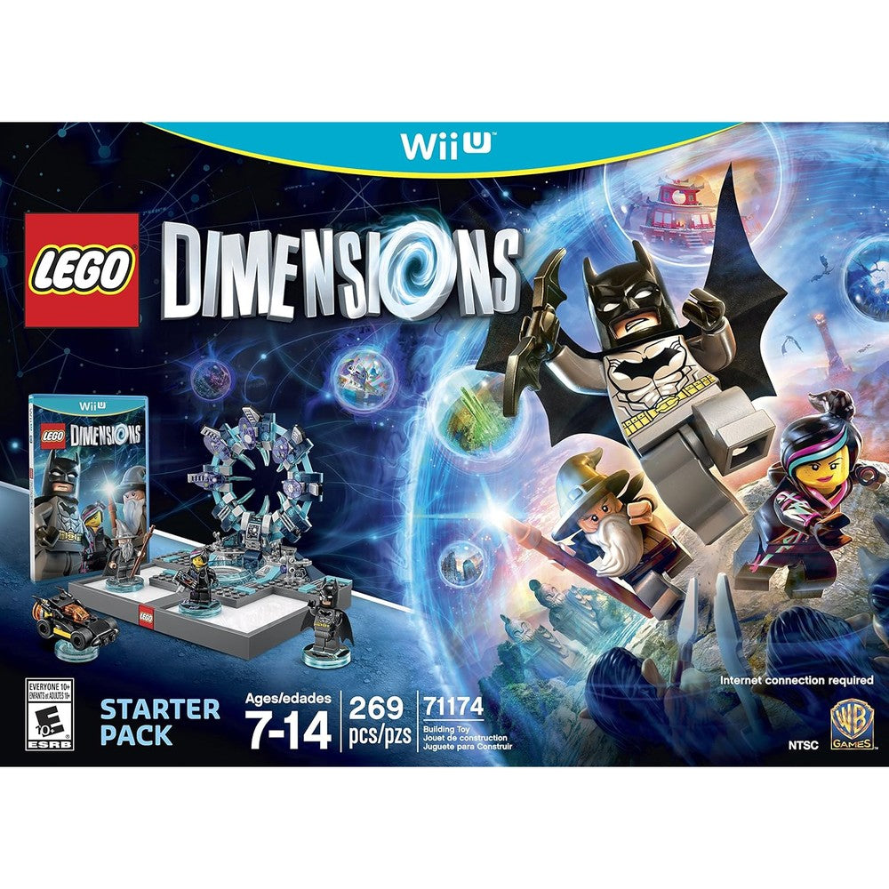WB LEGO Dimensions Starter Pack Nintendo Wii U front retail box packaging showing characters and toy pad.