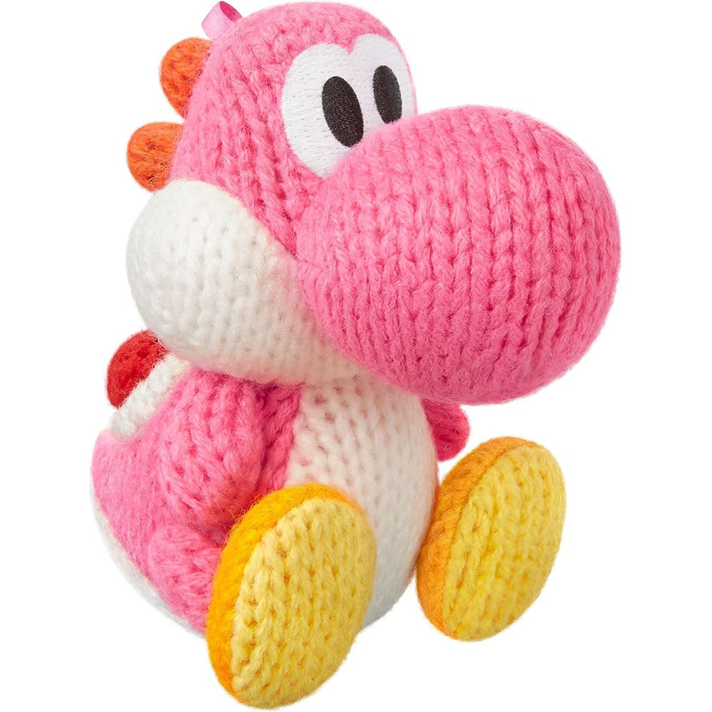 Nintendo Pink Yarn Yoshi Amiibo action figure front view showcasing knitted texture.