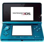 Nintendo 3DS Aqua Blue handheld gaming console front view showing open dual screens