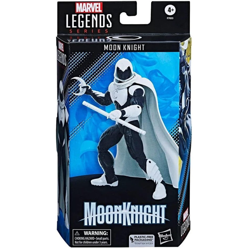 Marvel Legends Moon Knight Comics action figure front view showcasing weapon accessories.