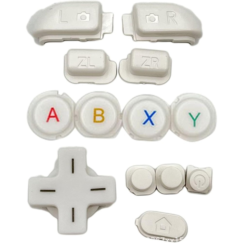 JMXLDS full replacement plastic buttons set front view displaying fifteen individual black components for console repair.