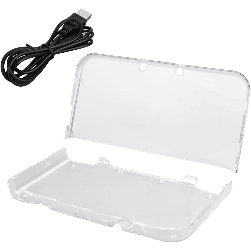 BTFO transparent hard shell clear case and USB charging cable bundle front view for console protection