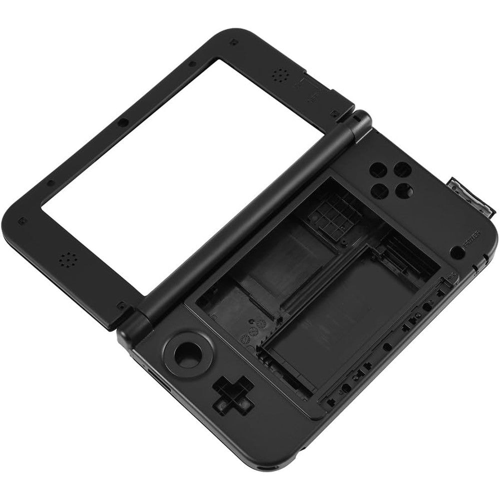 Qiilu replacement case for Nintendo 3DS XL front view showing full black outer shell kit