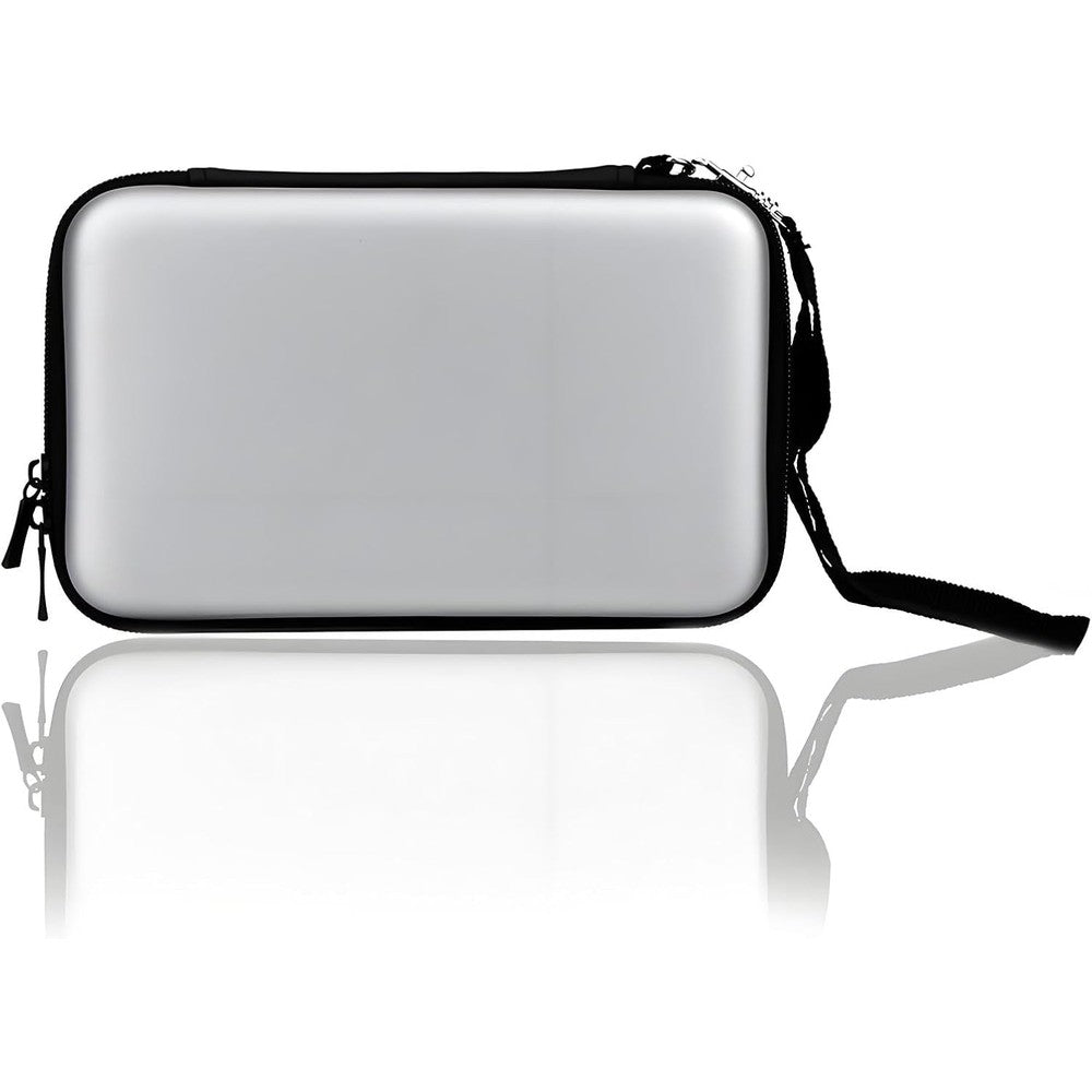 Pomya hard protective travel case front view in silver showing durable outer shell