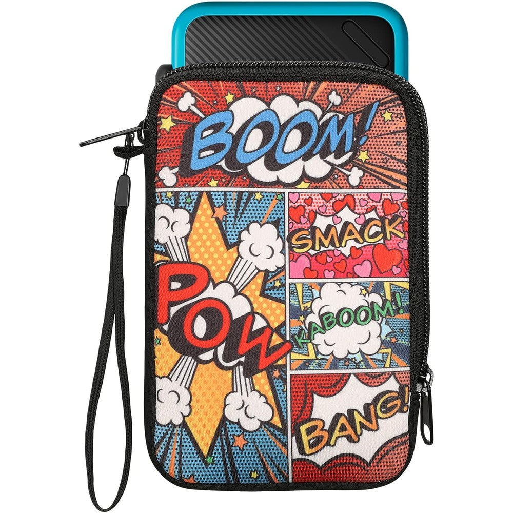 Kwmobile carrying case for Nintendo 3DS XL front view showing comic book symbols design.