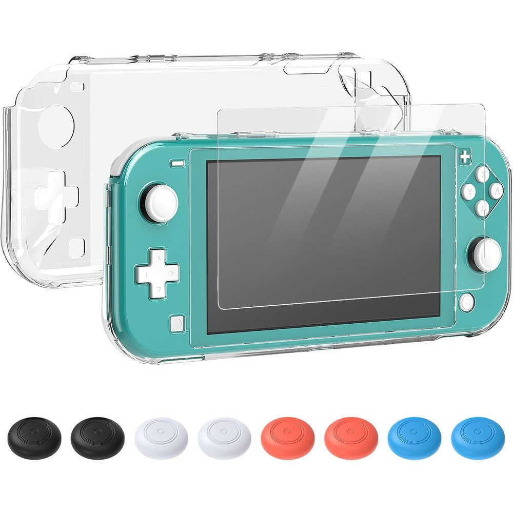 FYOUNG crystal clear protective case bundle for Nintendo Switch Lite front view showing transparent shell