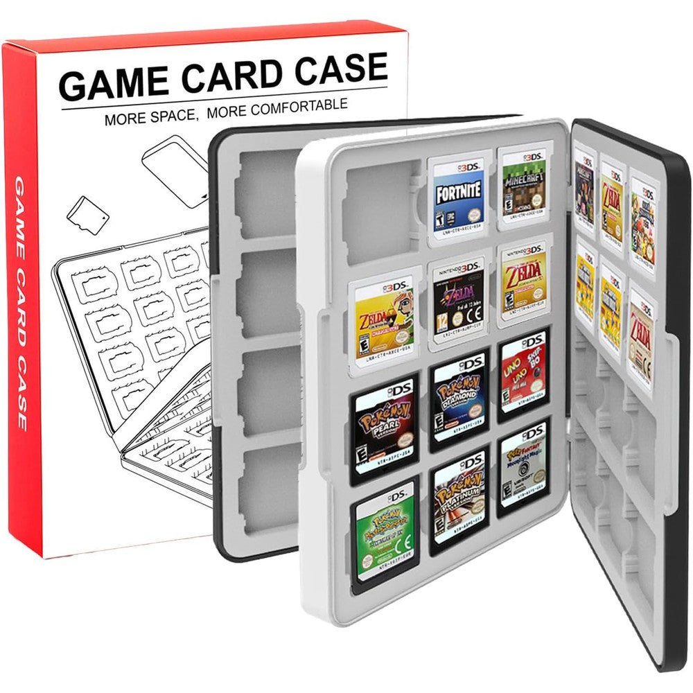 QUBAMG 3DS Game Case front view showing the sleek black hard shell exterior with secure magnetic closure system.