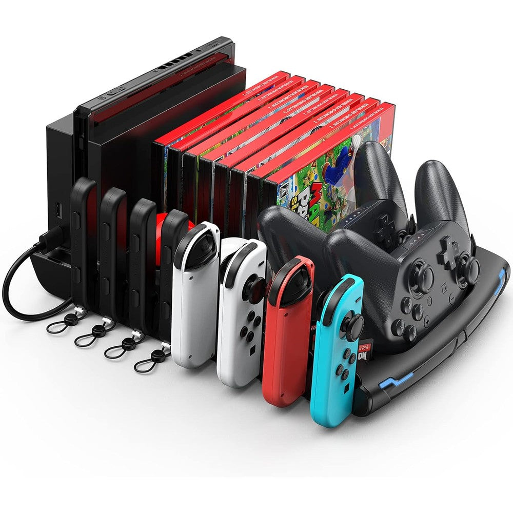 Keten Switch Accessories Organizer Station front view displaying fully loaded gaming gear setup