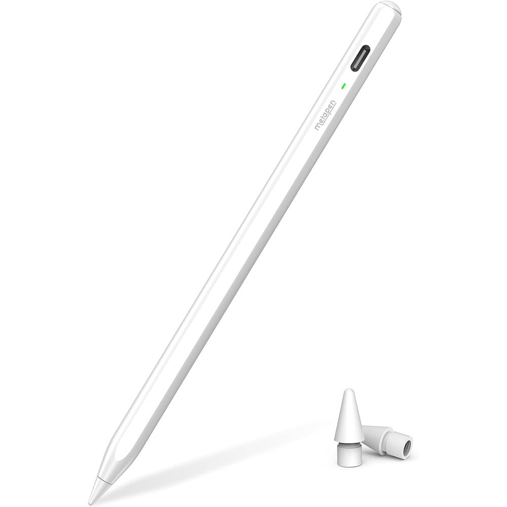 Metapen Pencil Air8 front view sleek white stylus pen for iPad digital note-taking.