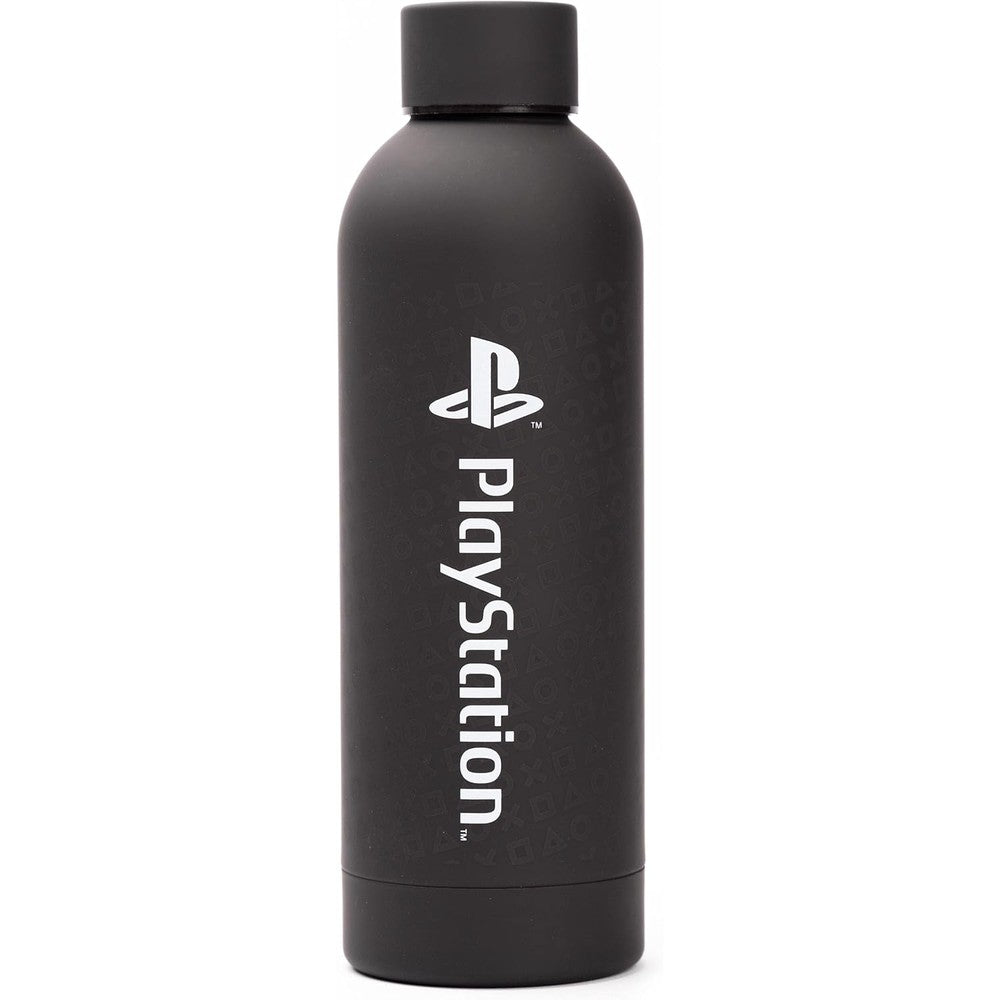 PlayStation gamer stainless steel water bottle front view