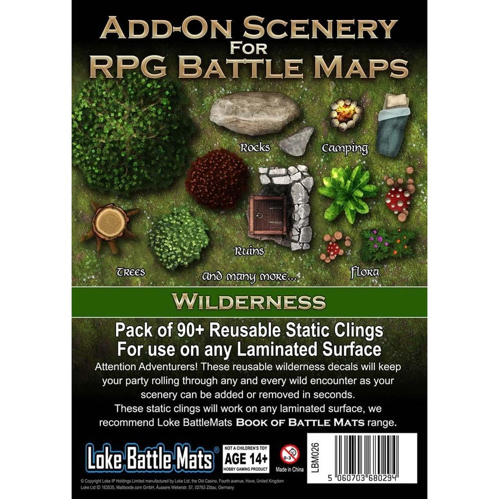 Loke BattleMats wilderness map stickers set front view for RPG gaming.