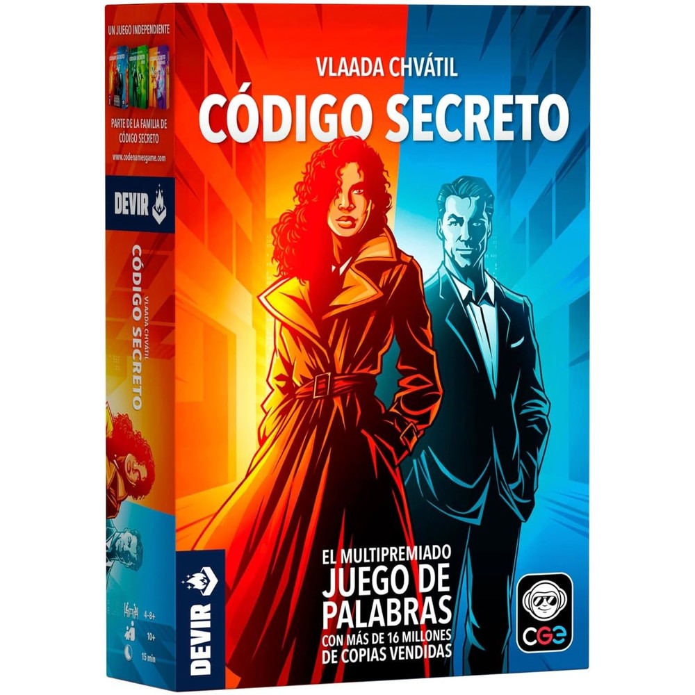 Devir Codigo Secreto board game front view of the Spanish edition box.