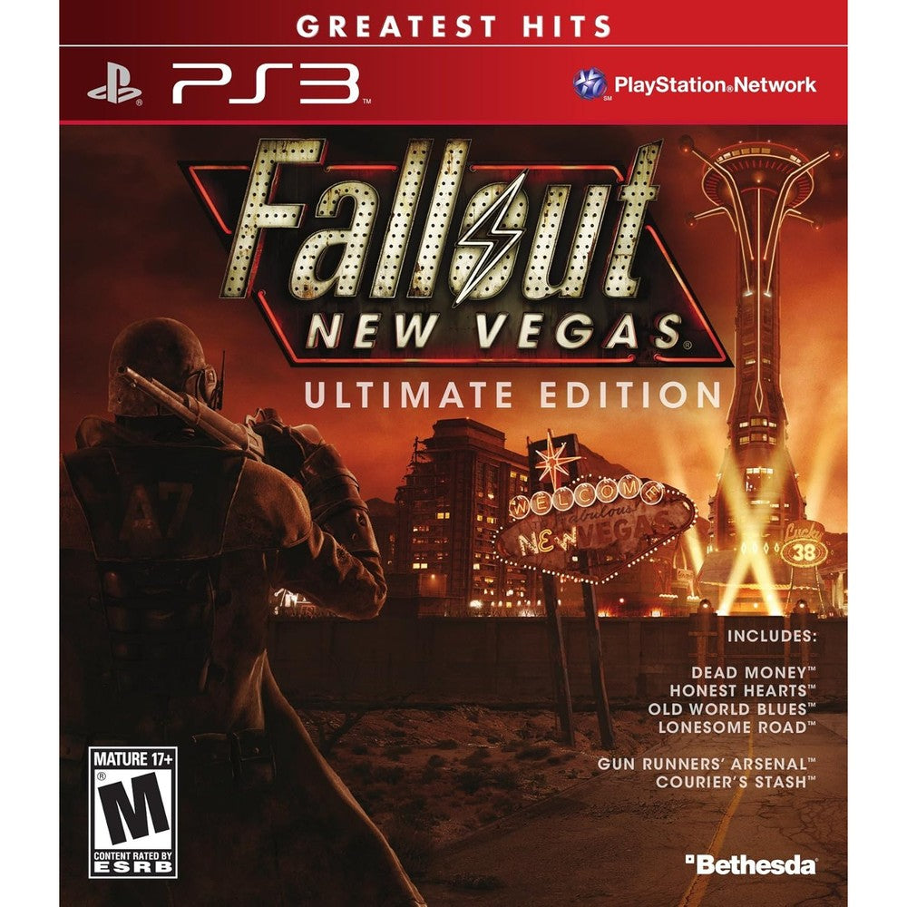Bethesda Fallout New Vegas Ultimate Edition PlayStation 3 physical game case front view showing Greatest Hits branding