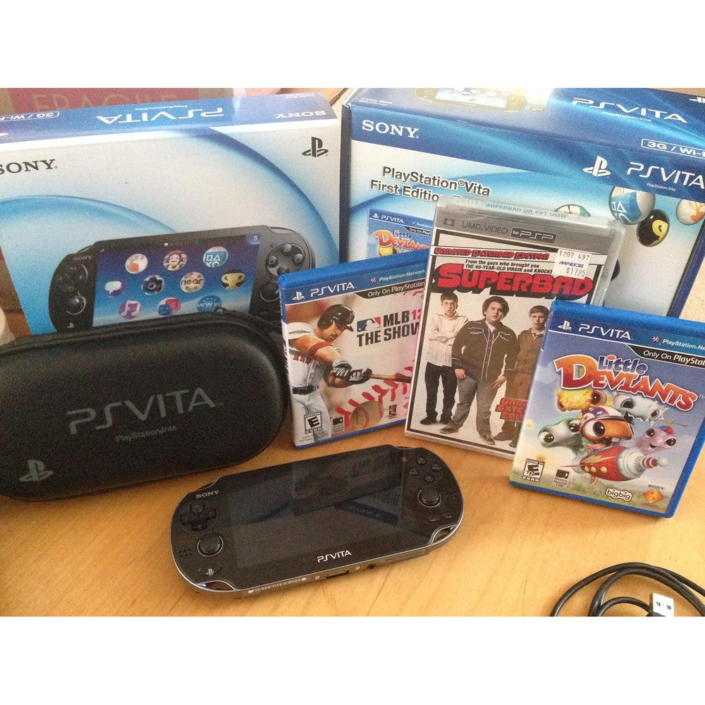 Sony PlayStation Vita 3G First Edition bundle front view showcasing the console and screen