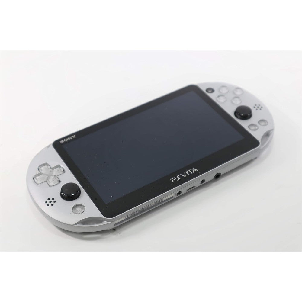 Amazon Renewed PlayStation Vita Wi-Fi Silver handheld console front view showing the 5-inch screen and analog joysticks.