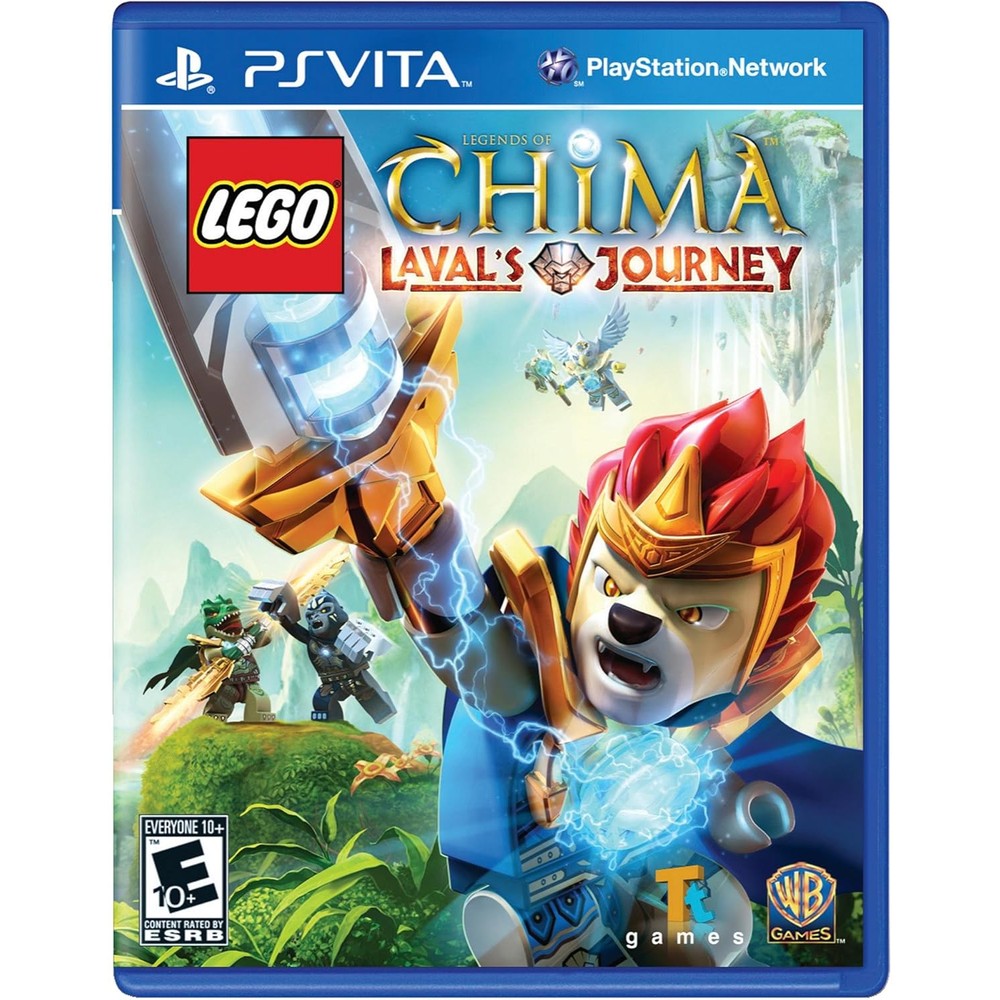 Warner Bros LEGO Legends of Chima Laval's Journey PlayStation Vita front box art featuring Laval the Lion holding a sword.