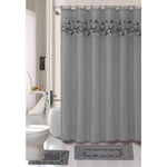 Comfy Deal 18 piece embroidery shower curtain and bath mat set gray front view premium bathroom decor
