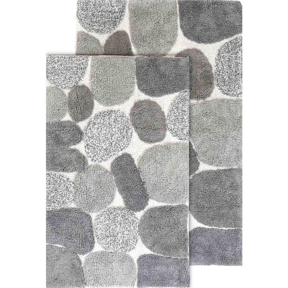 Chesapeake Merchandising Pebbles 2 piece bath rug set front view in textured grey cotton