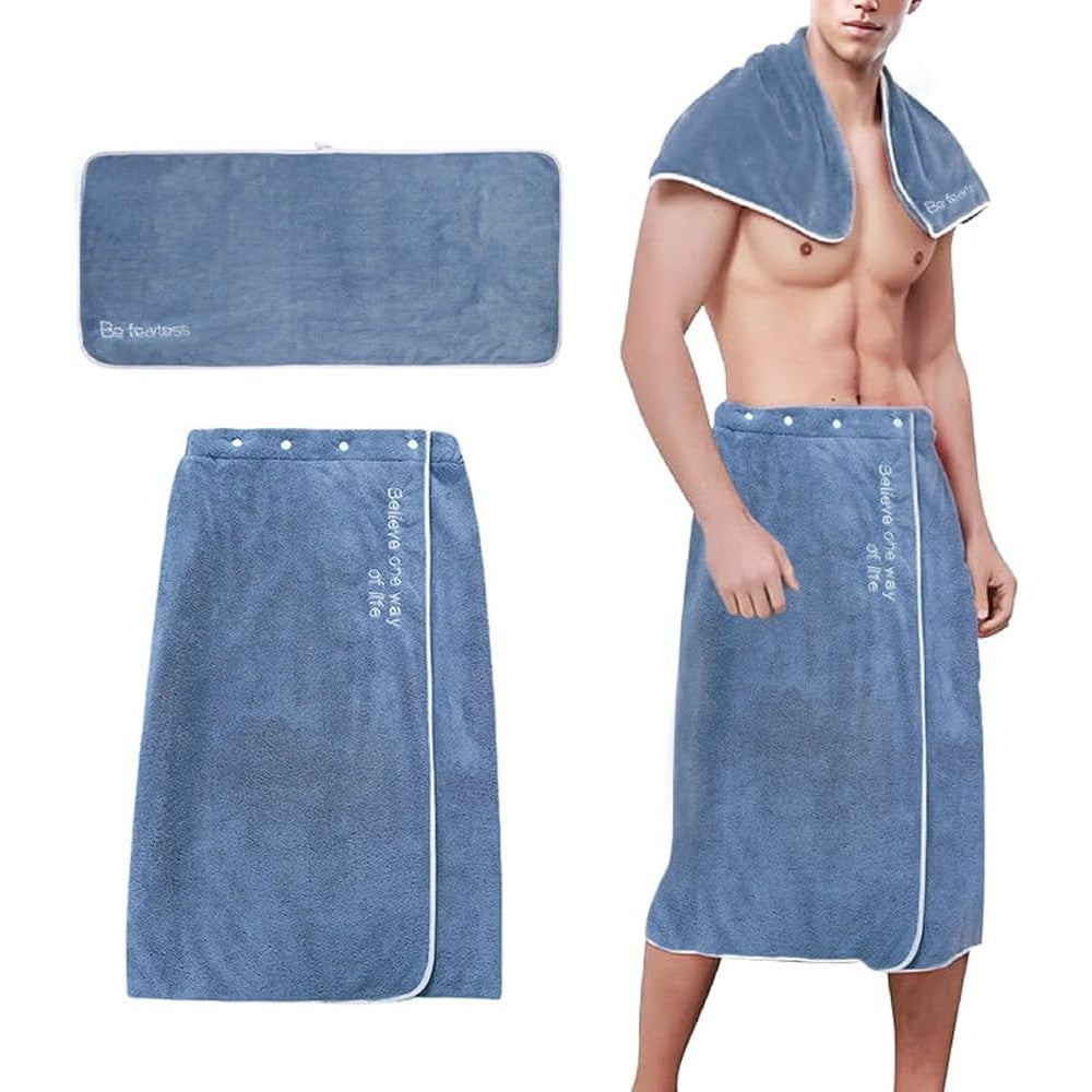 Babysheep 2 piece wearable bath towel set blue front view