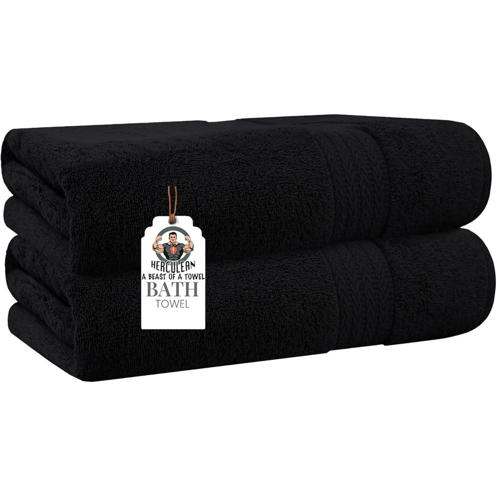 Herculean oversized bath sheet set front view in black
