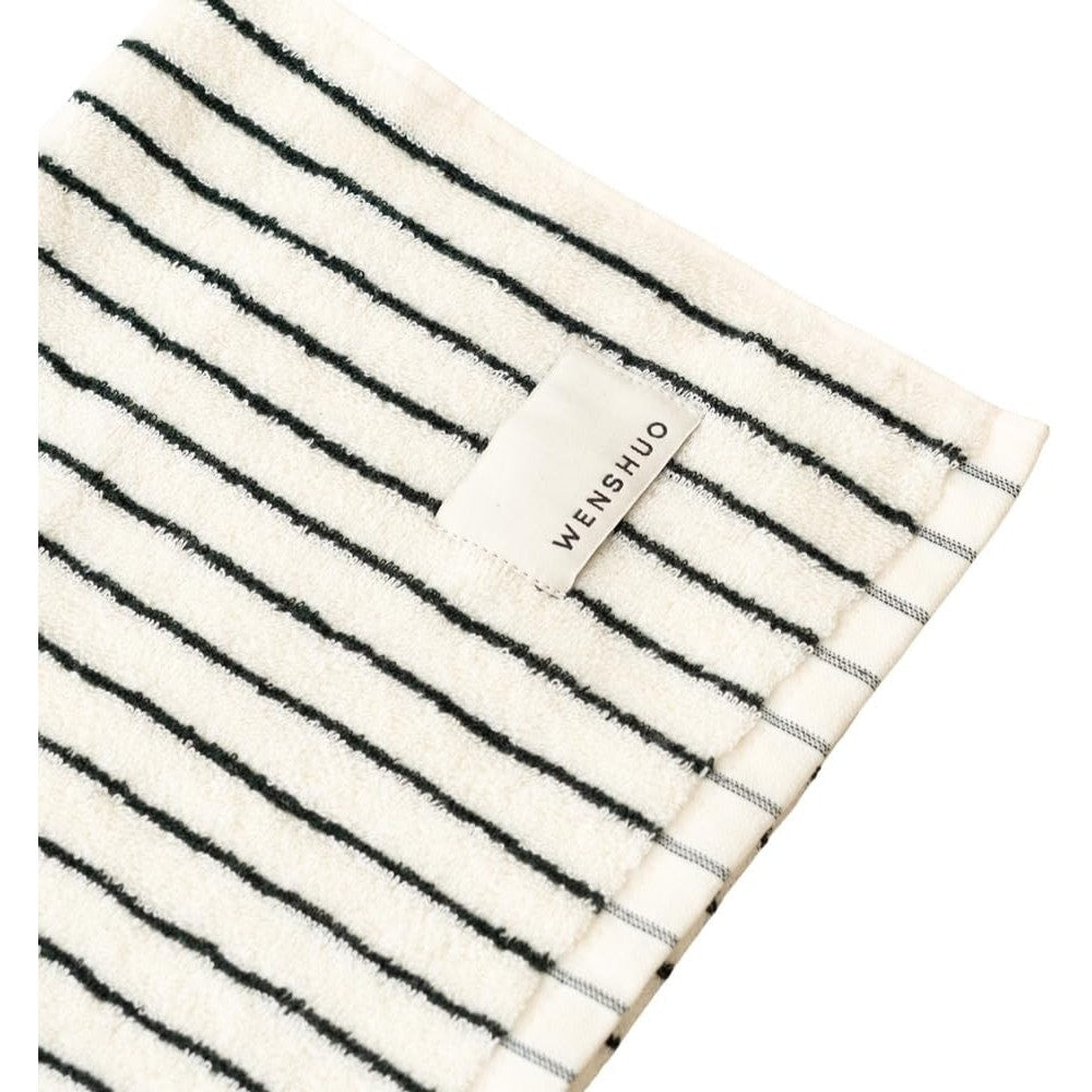 Wenshuo black and white striped cotton hand towel front view