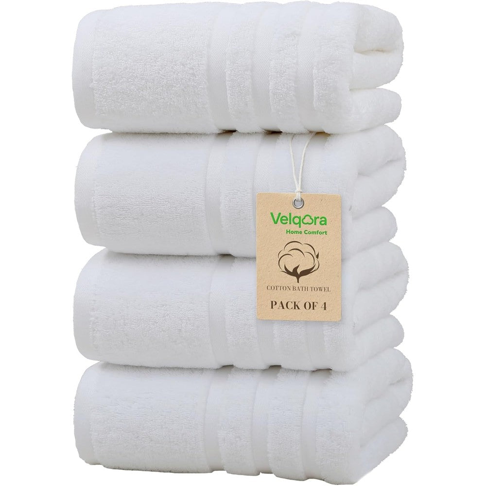 Velqora cotton bath towel set 4 pack front view
