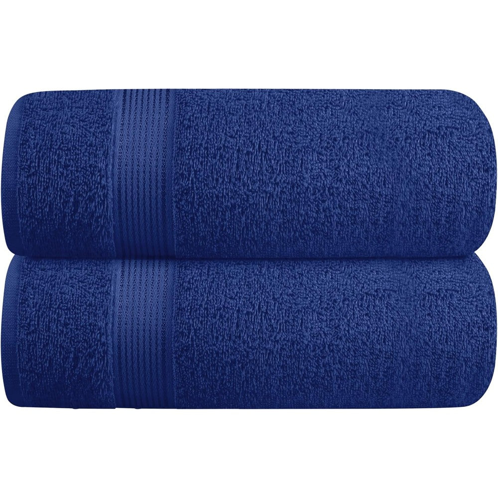 Belizzi Home Cotton 2 Pack Oversized Bath Towel Set in Navy Blue front view