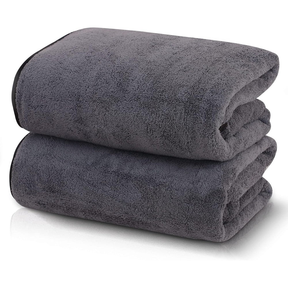 Tenstars silk hemming microfiber bath towels front view dark grey