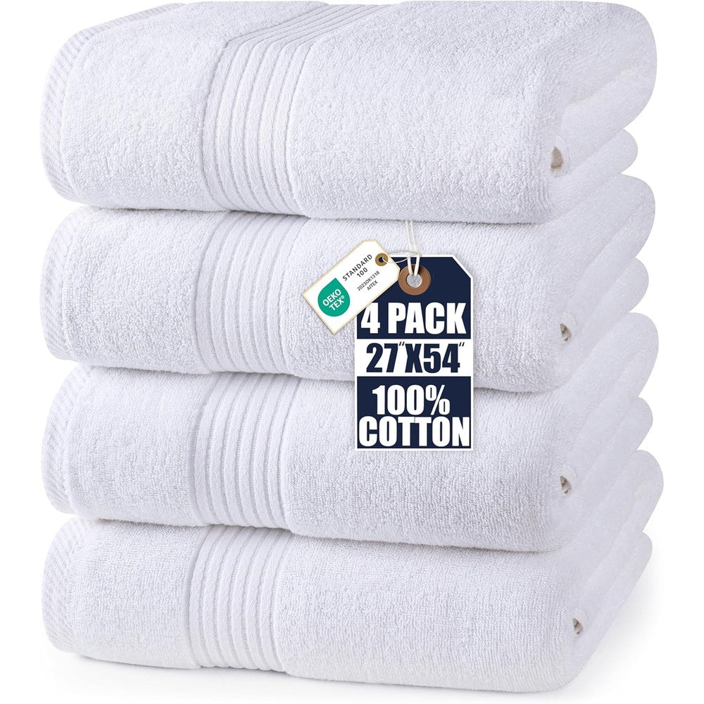 Utopia Towels 4 pack white bath towels set front view