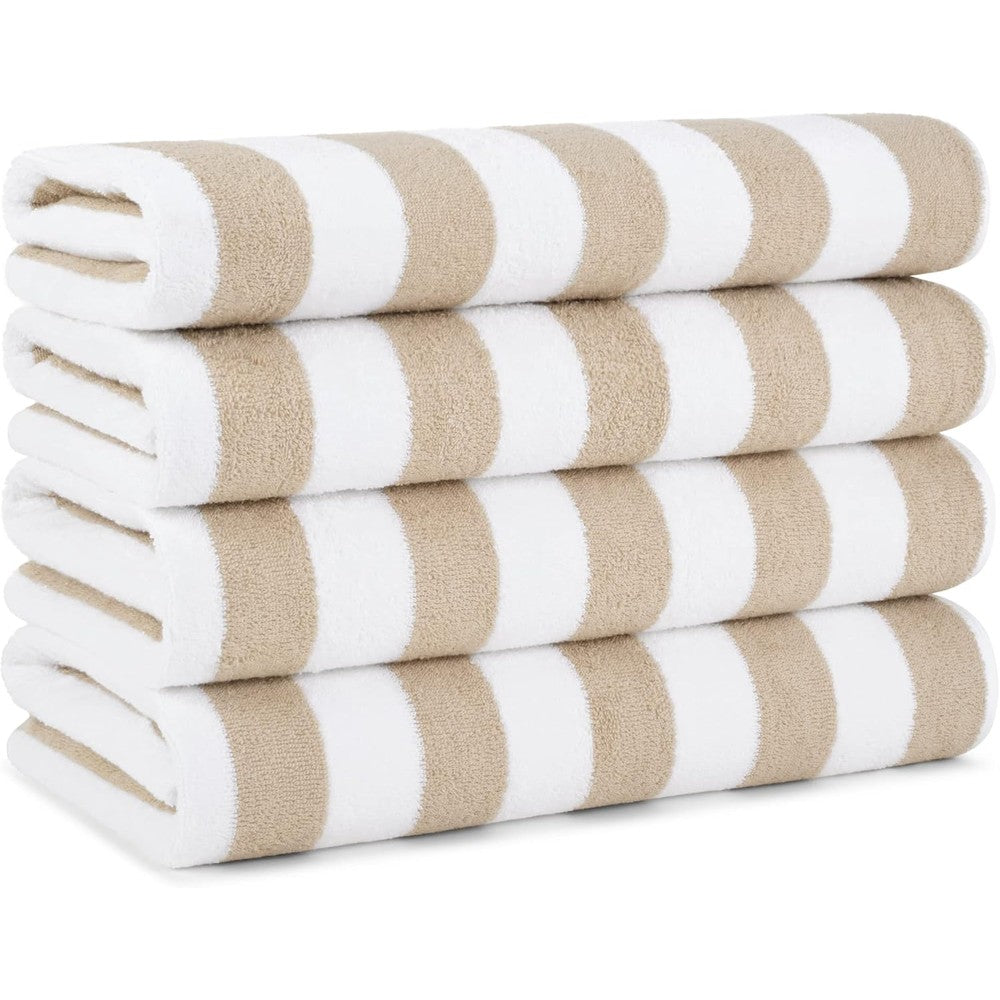Arkwright California Cabana Striped Beach Towel front view of four folded beige towels