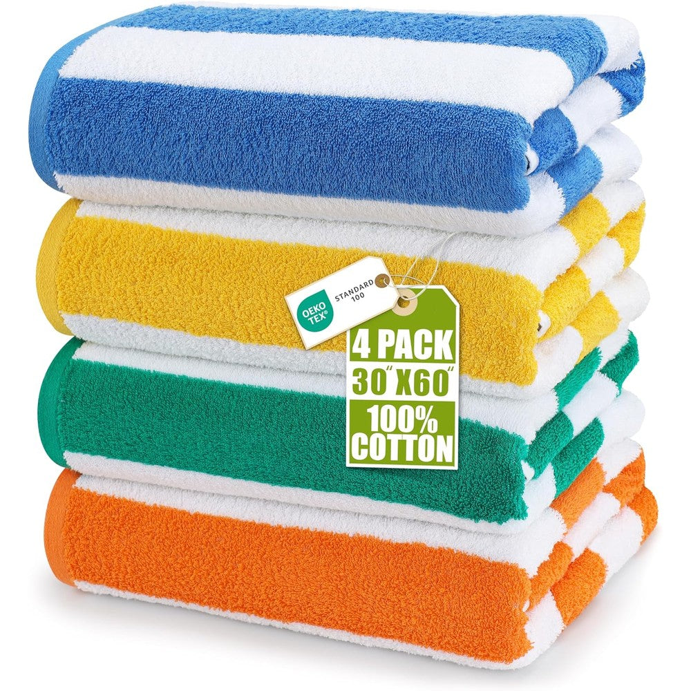 Utopia Towels Cabana Stripe Beach Towel 4 Pack front view showing vibrant multi-color stripes.