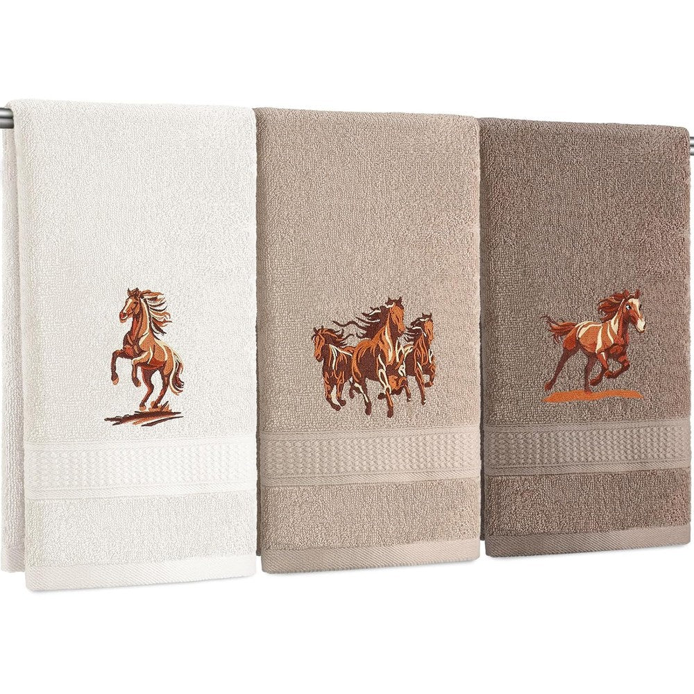 Hillsuren Western Horse 3 Piece Hand Towel Set front view