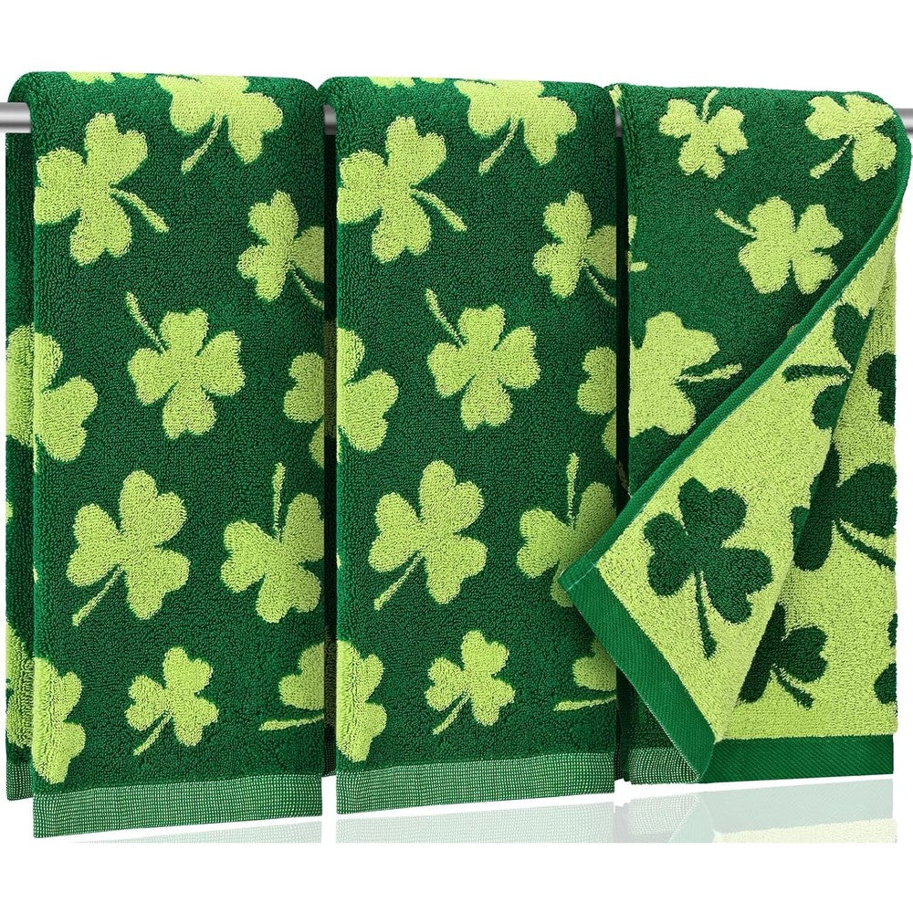Aeuefuea 3 pack green shamrock cotton hand towels set
