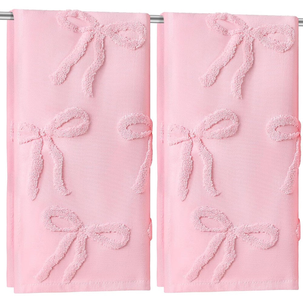 FuWeave pink coquette bow hand towels set front view