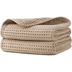 Microfi microfiber waffle hand towels in beige front view