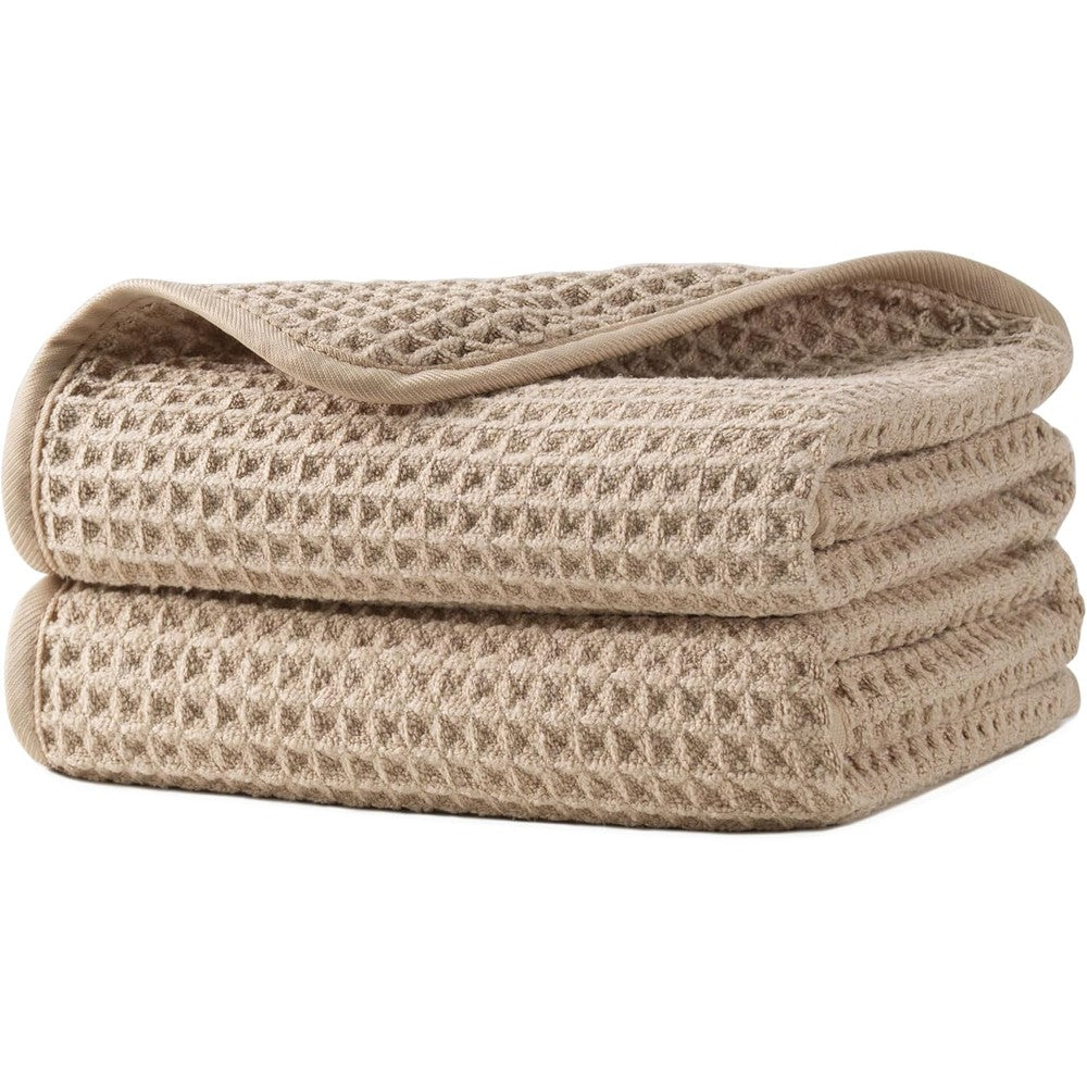 Microfi microfiber waffle hand towels in beige front view