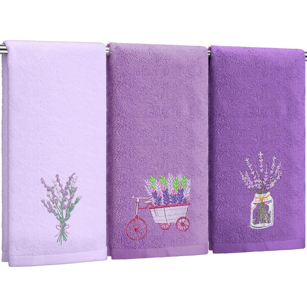 Tingjoo lavender floral hand towel set front view decorative bathroom decor