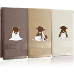 FuWeave 3 piece Highland cow embroidered hand towel set front view