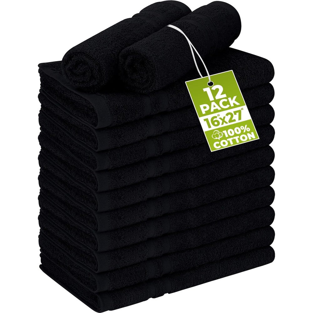 Utopia Towels cotton bleach proof salon towel 12 pack front view showing premium black texture.