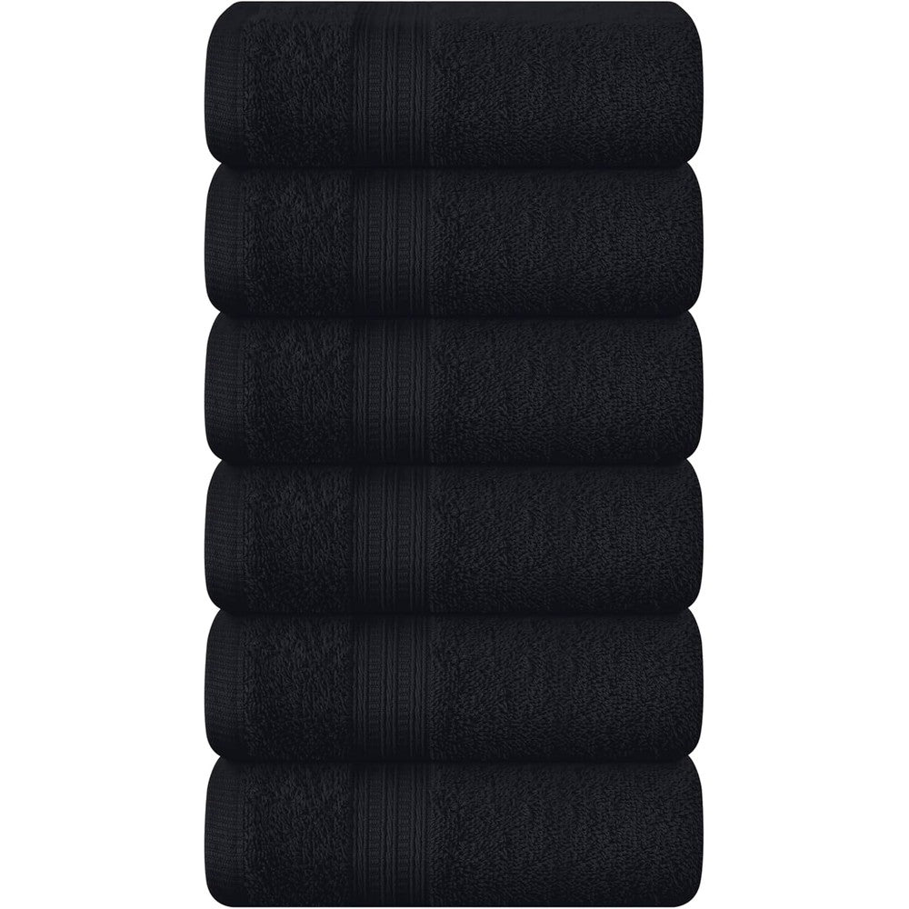 Boutiquo 6-Piece black cotton hand towel set front view