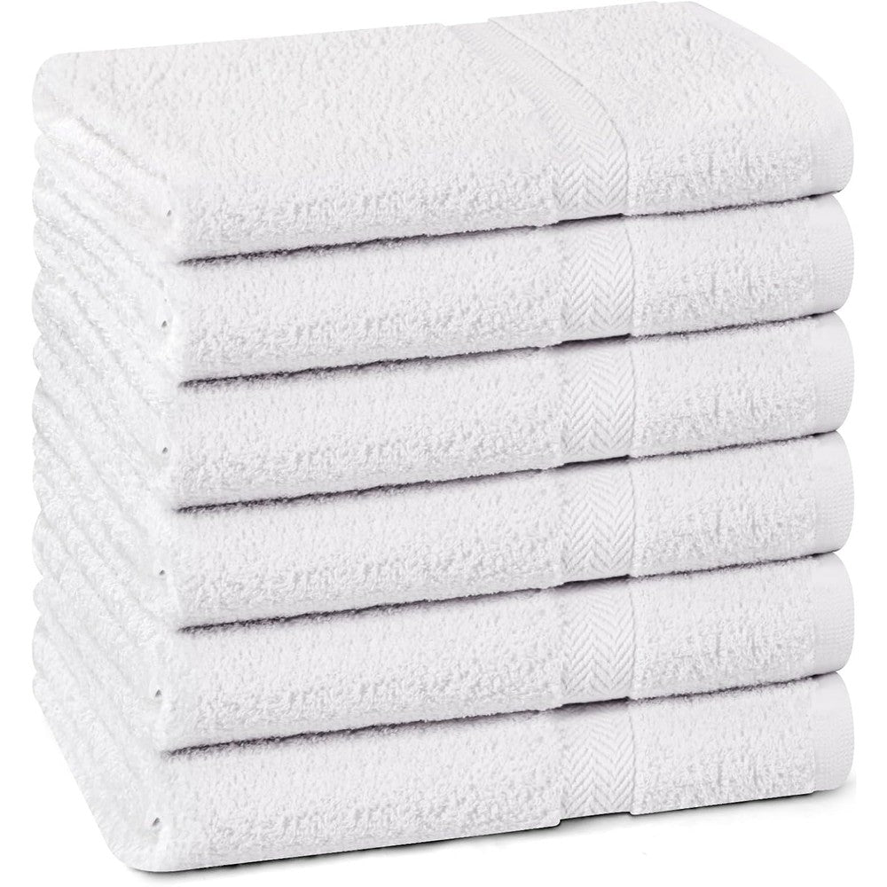 Towel and Linen Mart 6 pack white cotton bath towels front view